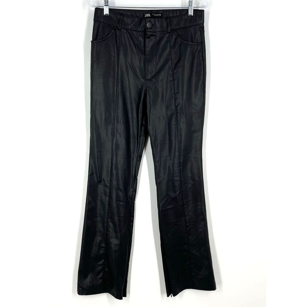 Zara Black‎ Faux Leather Pants Size Large Flare Leg